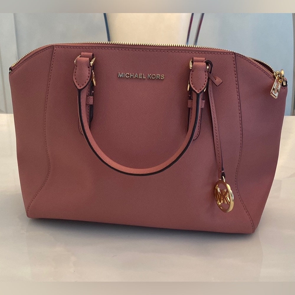 NWT Michael Kors Ciara large leather satchel in rose.